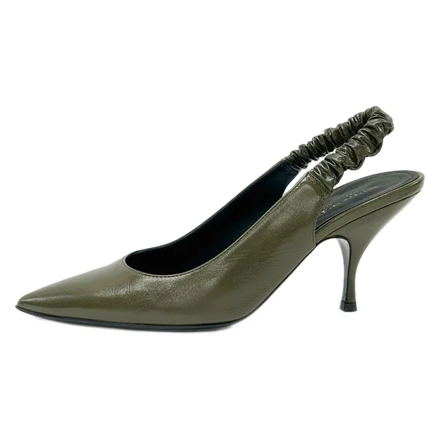 Bottega Veneta Pumps Khaki Pointed Toe Heels in Green Calfskin from The Reluxe