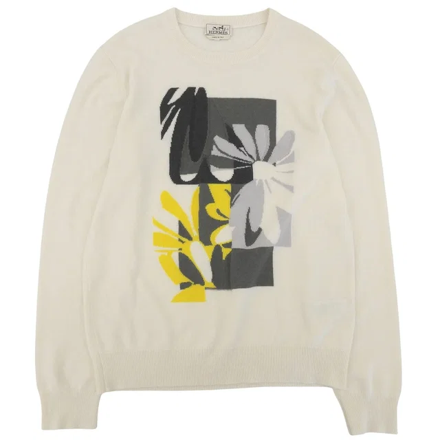 Hermès Puzzle Floral Knit Sweater Ivory in White Cashmere from The Reluxe