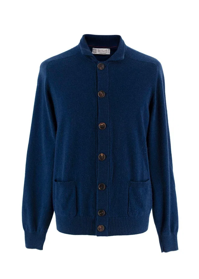 Brunello Cucinelli Royal Blue High-Neck Cashmere Cardigan in Blue Cashmere from HEWI