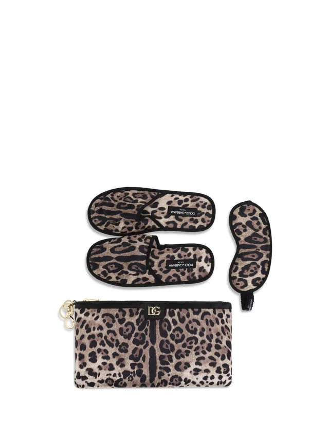 Dolce & Gabbana Leopard-Print Travel Kit Hand Bags in Calfskin from HEWI