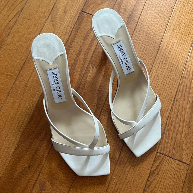 Jimmy Choo Maelie White Strappy Square-Toe Slide Heels in white from Poshmark