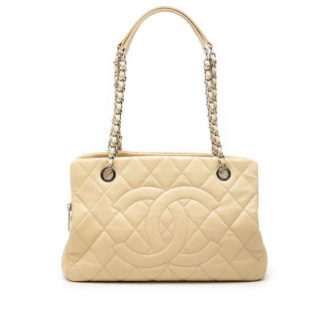 White Chanel Petite Caviar Timeless Tote in White Caviar leather from Designer Revival