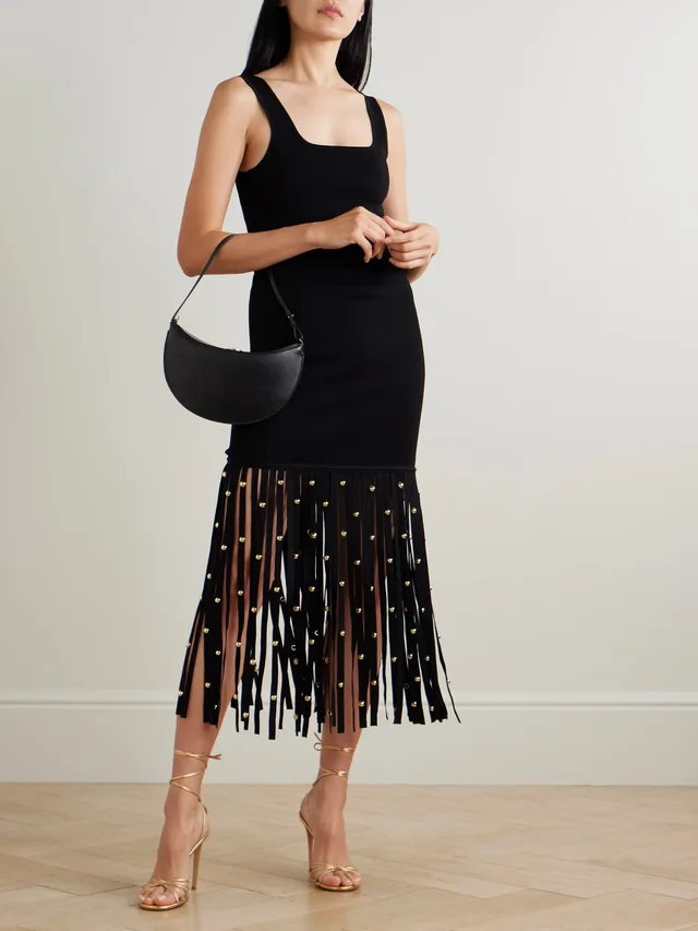 SIMKHAI Romelia embellished fringed stretch-knit midi dress in Black, photo 2 of 2 from NET-A-PORTER (Canada)