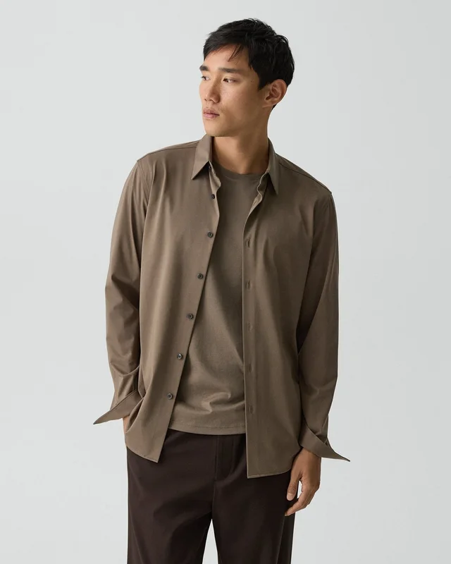 Theory Sylvain Shirt in Structure Knit in MOREL 53% Cotton, 47% Polyester, photo 10 of 14 from Theory