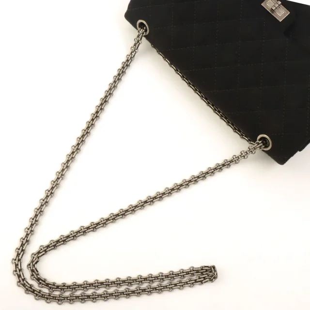 Chanel Around 2009 cotton double flap 2.55 chain shoulder bag Black from VINTAGE QOO TOKYO, photo 11 of 14