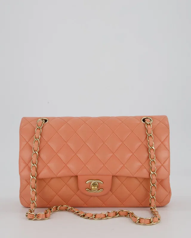 Chanel Peach Pink Medium Classic Double Flap Bag in Pink Lambskin from Sellier