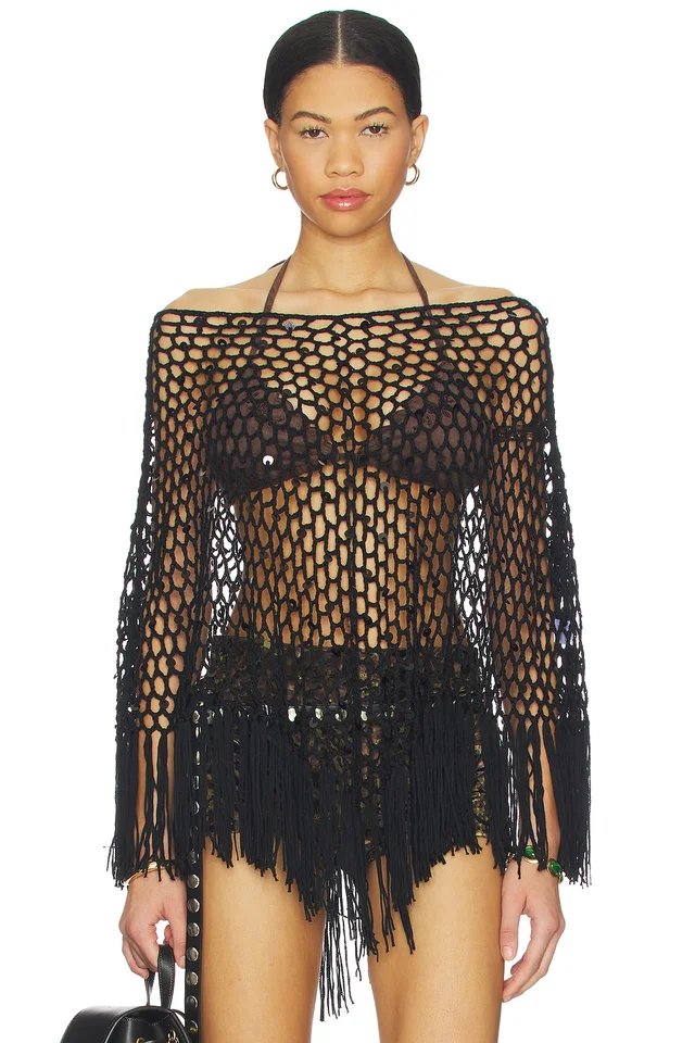 MORE TO COME Loren Knit Poncho in Black, photo 2 of 6 from REVOLVE (Canada)