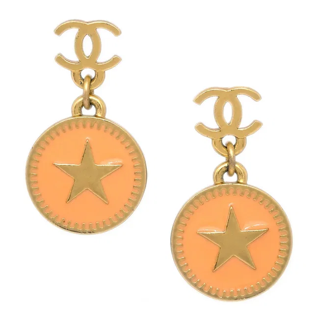 Chanel Star Dangle Piercing Earrings Pink 01P in Pink from AMORE Vintage Tokyo
