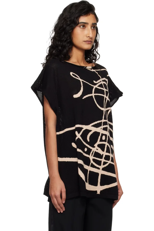 Vivienne Westwood Black Beach Top Graffiti Orb Cover-Up Top, photo 2 of 4 from SSENSE