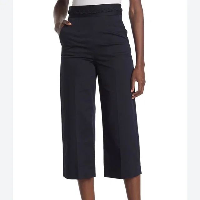 REDValentino Valentino Red Label Navy Wide Leg Cropped Cotton Pants With Braided Waist Band in blue from Poshmark