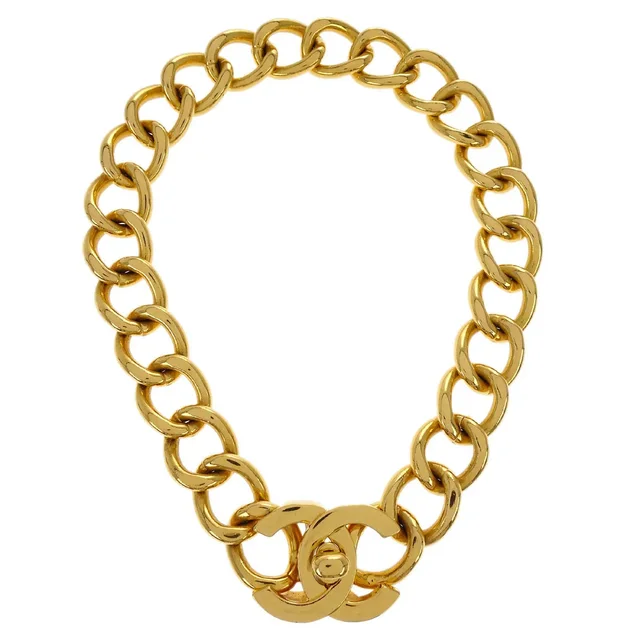Chanel Gold Chain Pendant Necklace 96P in Gold from AMORE Vintage Tokyo