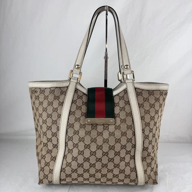 Gucci GG Canvas Web New Ladies Tote Bag in Calfskin leather, Metal, Original GG Canvas from Reowned