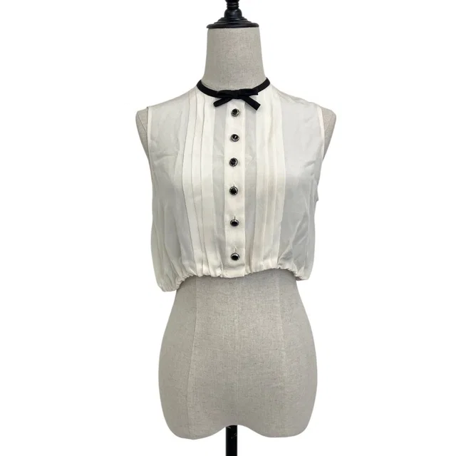 Miu Miu Cropped Sheer Ribbon Blouse 38 Ivory in White from The Reluxe