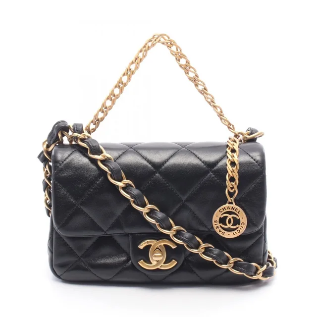 Chanel Shoulder Bag Quilted Small Flap Black Leather Chain in Black Leather from The Reluxe