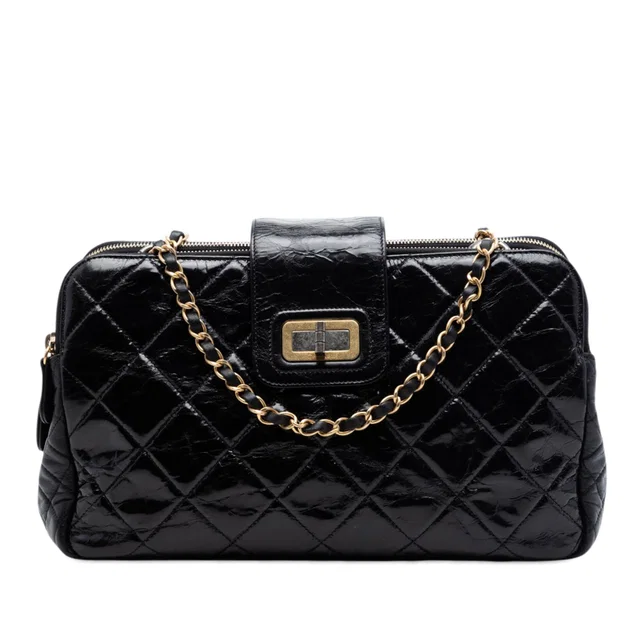Black Chanel Quilted Glazed Calfskin Reissue Mademoiselle Accordion Tote in Black Calfskin from Designer Revival