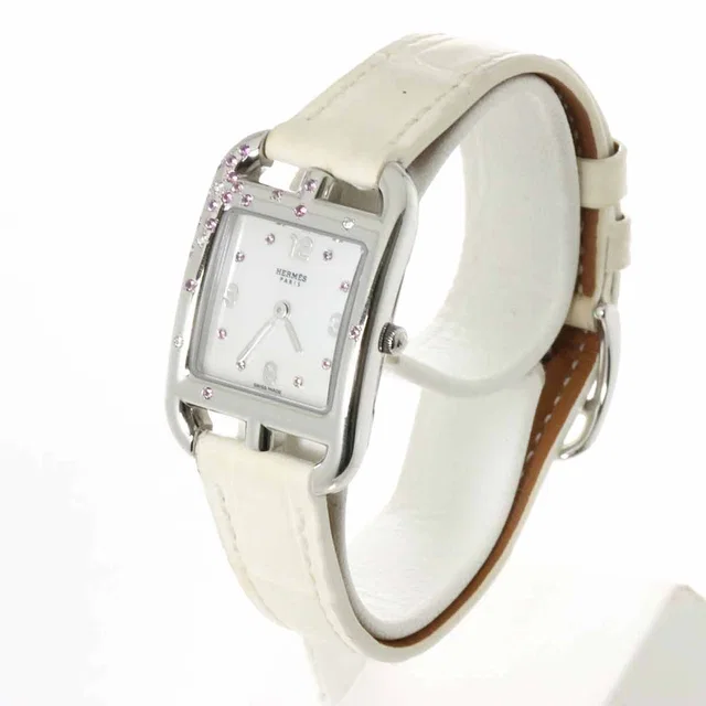 Hermès Cape Cod CC1 233 Women's Diamond, Pink Sapphire, White Shell Quartz Watch in White Crocodile from Luxury Promise
