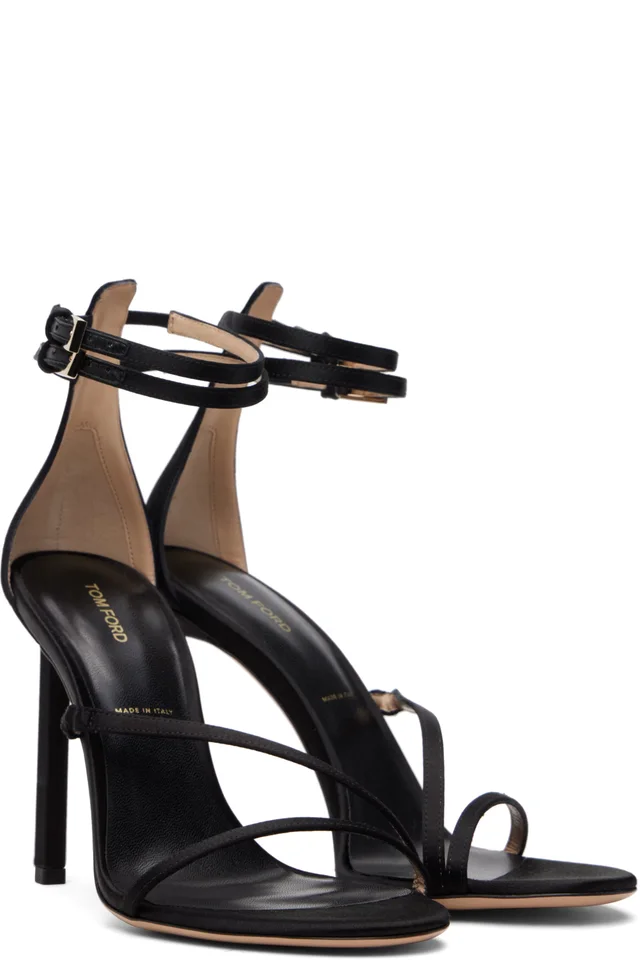 TOM FORD Black Satin T Ankle Strap Sandals, photo 4 of 5 from SSENSE