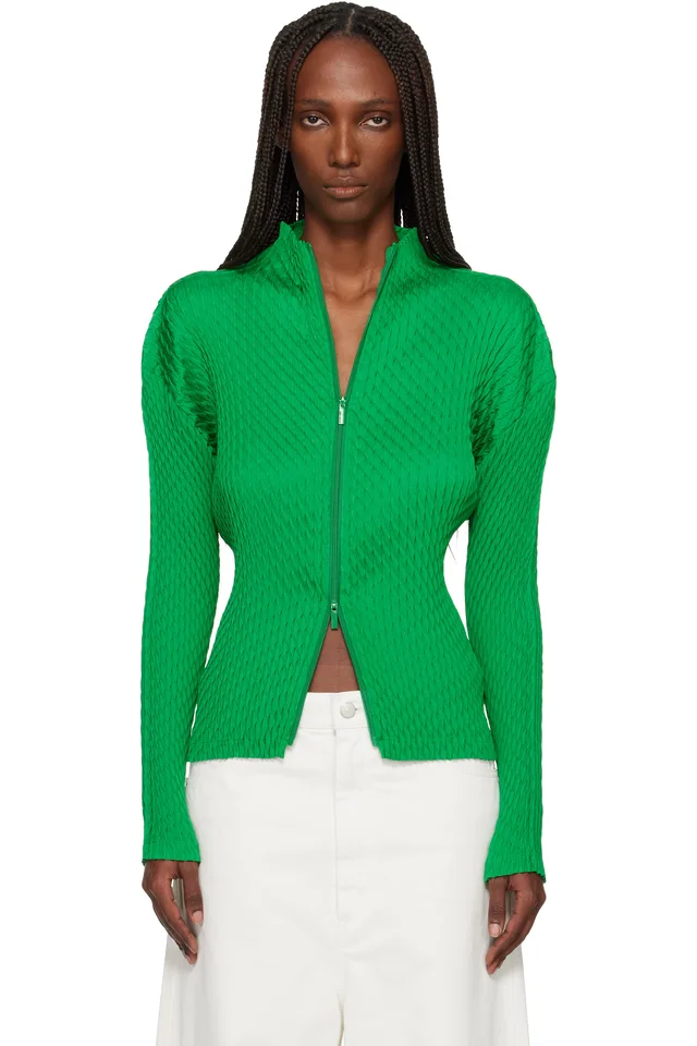 Green Sleek Pleats Cardigan, image 1 of 1 from SSENSE