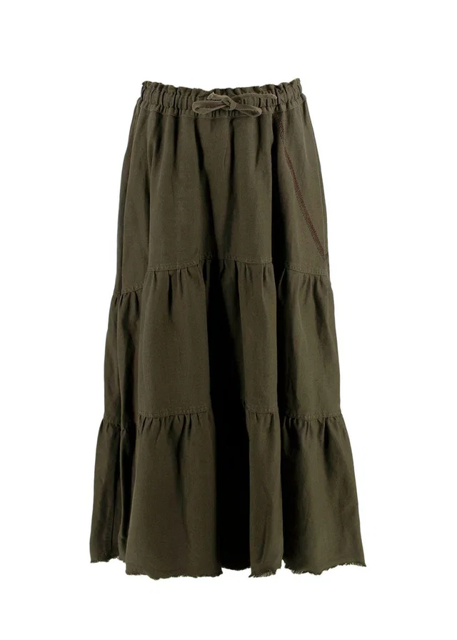 Dior Khaki Union Motif Flared Midi Skirt in Green from HEWI