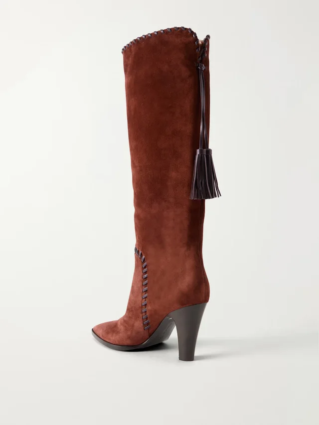 GIANVITO ROSSI Zaira 85 tasseled suede knee boots in chocolate 100% Leather, photo 3 of 5 from NET-A-PORTER (Canada)