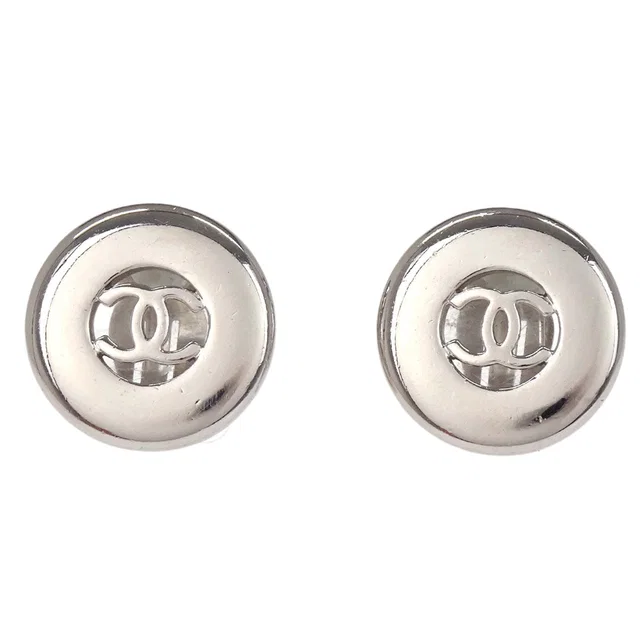 Chanel Button Clip-On Earrings Silver 97A in Silver from AMORE Vintage Tokyo