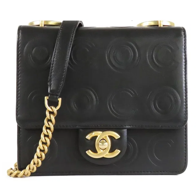 Chanel Coco Embossed Flap Black Gold Leather Chain Shoulder Bag Sold in Black Leather from The Reluxe