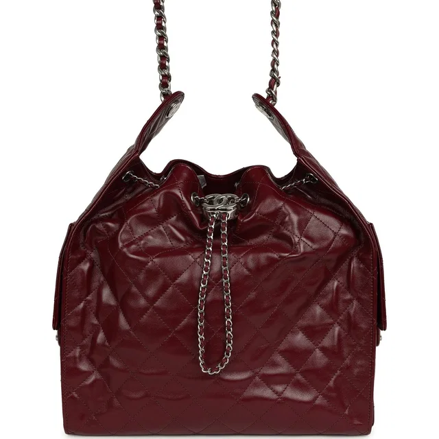 Chanel Medium 25 Hobo Bag Dark Burgundy Shiny Crumpled Calfskin Silver Hardware in Burgundy Calfskin from Madison Avenue Couture