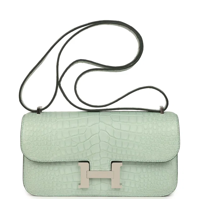 Hermès Constance Elan Vert D'Eau Matte Alligator Palladium Hardware in Green Crocodile from Madison Avenue Couture