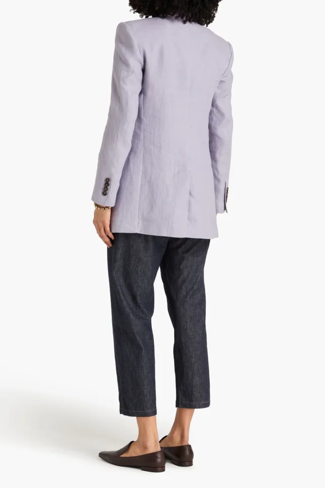 Brunello Cucinelli Double-Breasted Linen and Hemp-Blend Blazer in Purple, photo 3 of 4 from THE OUTNET