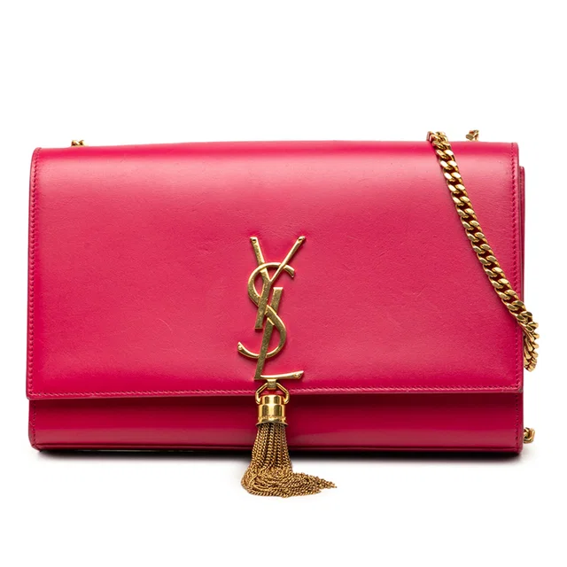 Pink Saint Laurent Medium Smooth Calfskin Classic Monogram Kate Tassel Crossbody in Pink Calfskin from Designer Revival