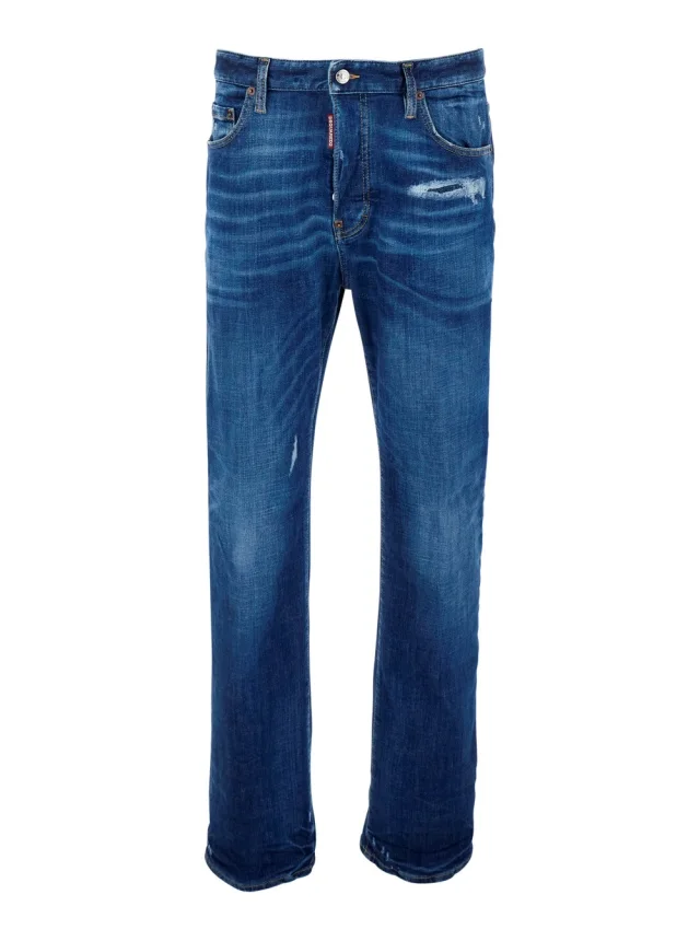 Dsquared2 Blue Jeans with Ripped Details and Logo Patch on the Back in Denim for Men in Blue 93% Cotton 4% Polyester 3% Elastane from Gaudenzi Boutique, photo 1 of 1