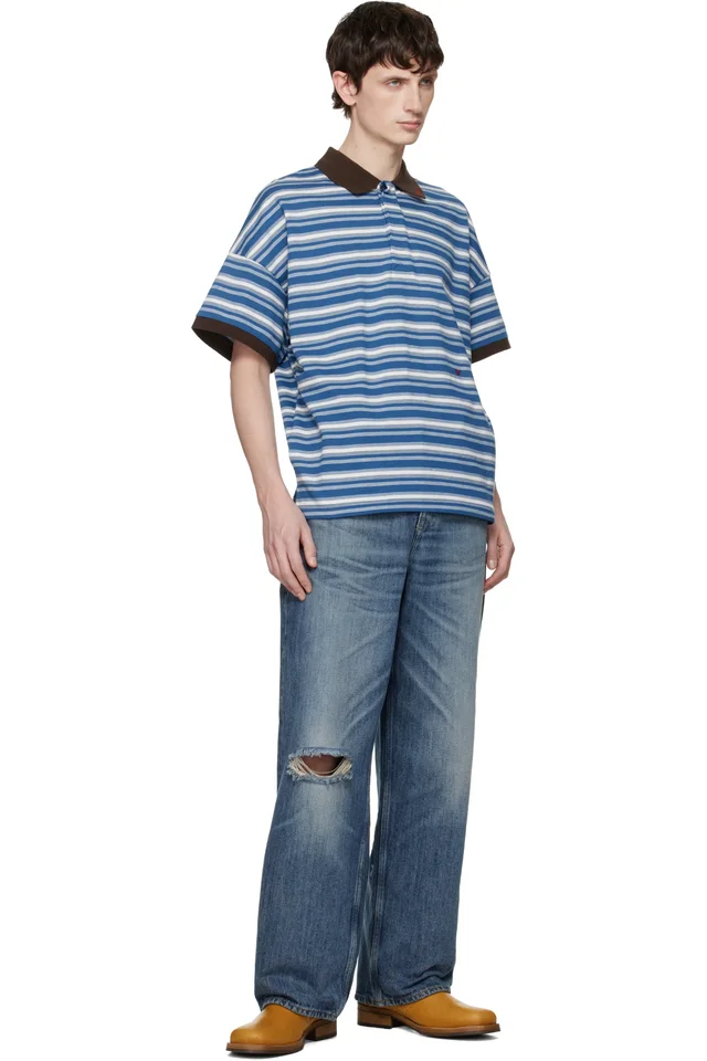 Rhude Blue Fontaine Striped SS Polo, photo 4 of 4 from SSENSE