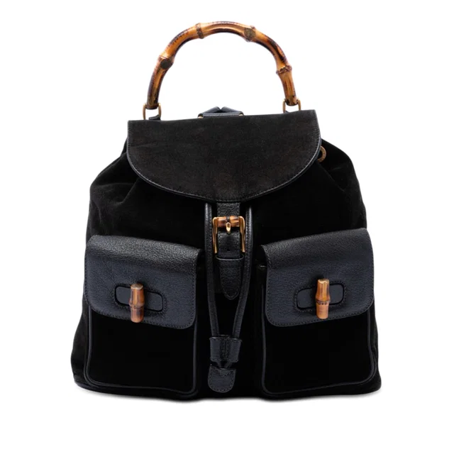 Black Gucci Suede Bamboo Backpack in Black Suede from Designer Revival