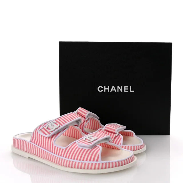 Chanel Printed Cotton Velcro Dad Flat Mules 41 White Pink in White from FASHIONPHILE, photo 10 of 10