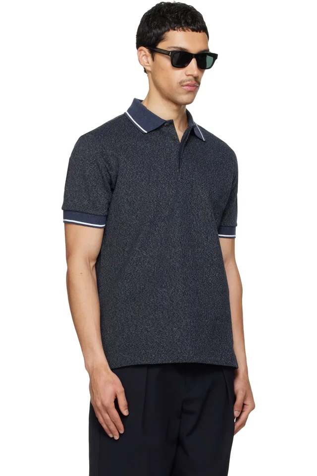 Paul Smith Navy Textured Pique Polo, photo 2 of 4 from SSENSE