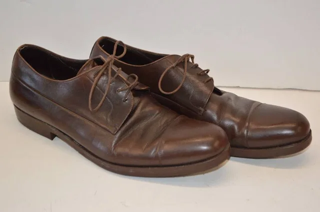 Prada Men's Smart Formal Brown Leather Shoes - Size 8 in Brown Leather from Oxfam Online Shop