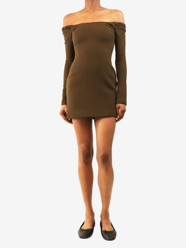 Khaite Khaki wool long sleeve mini dress - size XS in Green Wool from Sign of the Times