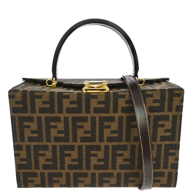Fendi Brown Canvas Leather Zucca 2way Shoulder Vanity Handbag in Brown Canvas from AMORE Vintage Tokyo