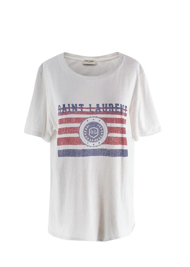 Saint Laurent White Flag League Tee in White from HEWI