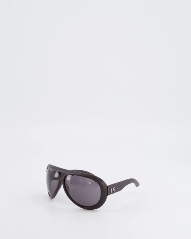 Dior Wood Brown Leather Sunglasses with Silver Logo Detail in Brown Leather from Sellier, photo 3 of 4