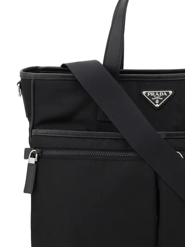 Prada Re-Nylon With Leather Trim Shoulder Bag — Black in Black Nylon from HEWI