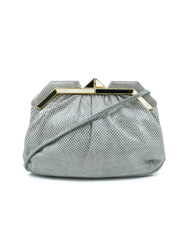 Judith Leiber Gray Lizard Art Deco Convertible Clutch in Grey Lizard from Arcade Vintage