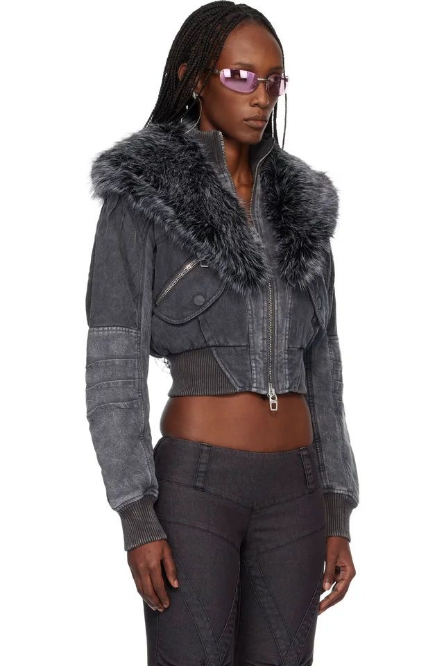 Miss Sixty Black KNWLS Edition Padded Denim Bomber Jacket, photo 2 of 3 from SSENSE