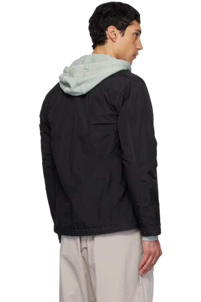 Stone Island Black 1200002 Garment Dyed Crinkled Reps Shirt Jacket, photo 3 of 5 from SSENSE