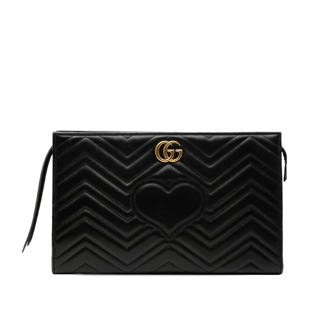 Black Gucci GG Marmont Heart Matelasse Calfskin Clutch in Black Calfskin from Designer Revival, photo 1 of 1