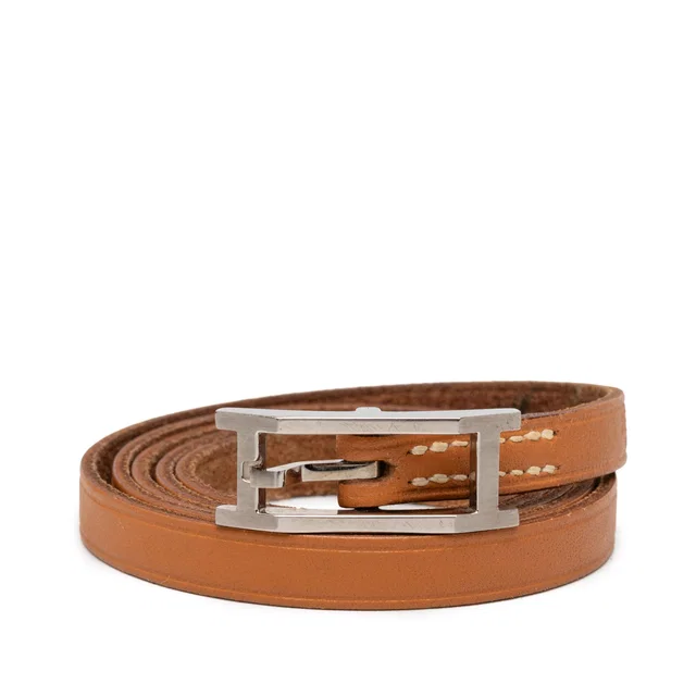 Brown Hermès Leather Behapi Double Tour Bracelet in Brown Leather from Designer Revival