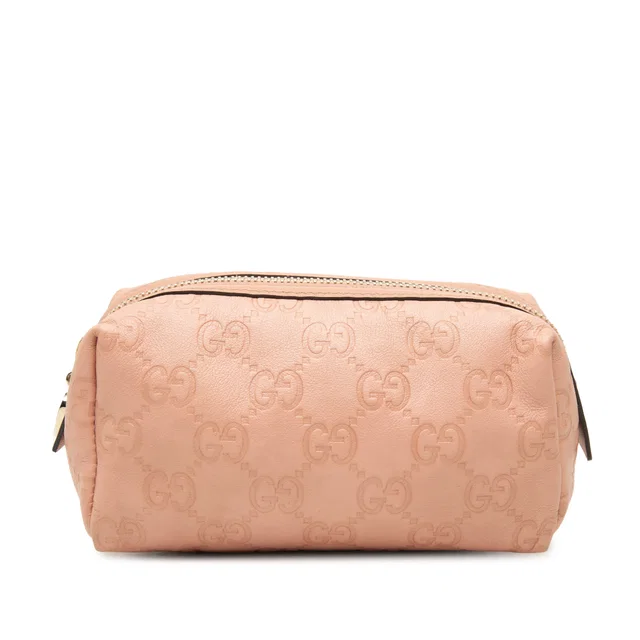 Pink Gucci Guccissima Cosmetic Pouch in Pink Leather from Designer Revival