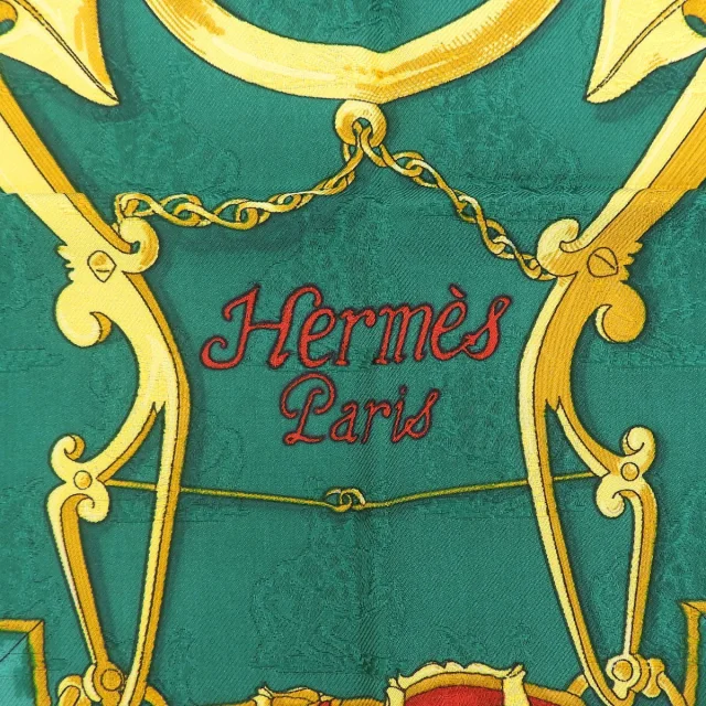 Hermès Kare 90 Linstruction du roy Patterned scarf green/white from VINTAGE QOO TOKYO, photo 5 of 10