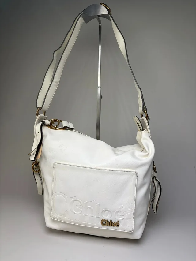Chloé Vintage Grained Leather Shoulder Bag White Gold in white Caviar leather from Grailed
