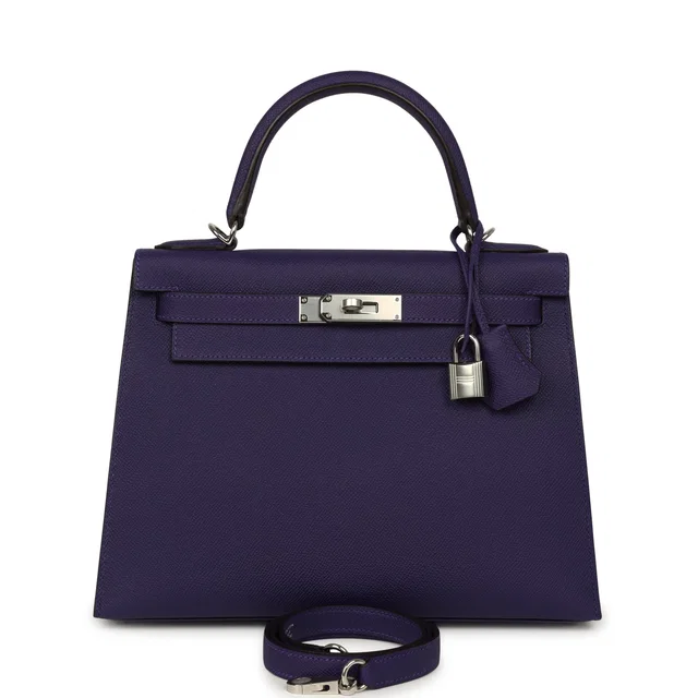 Hermès Kelly Sellier 28 Purple Epsom Palladium Hardware in Purple Epsom leather from Madison Avenue Couture